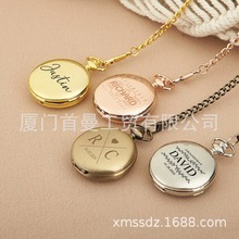 跨境热卖个性化图文定制雕刻怀表男女礼品怀表爆款翻盖POD工厂