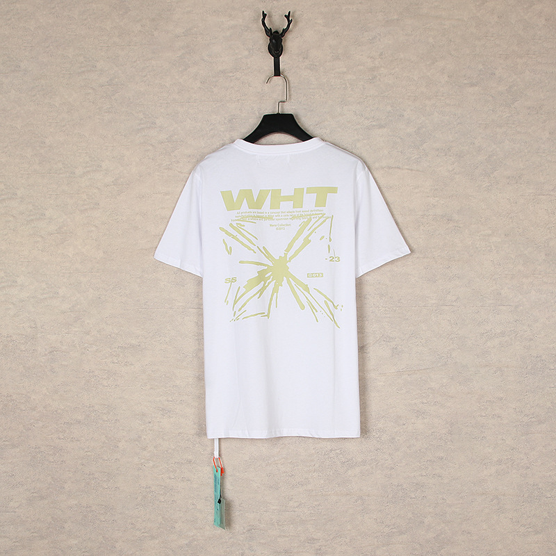 [Código europeo] versión correcta de impresión de acuarela splash tinta gradiente flecha graffiti ow marca de moda de manga corta pareja camiseta