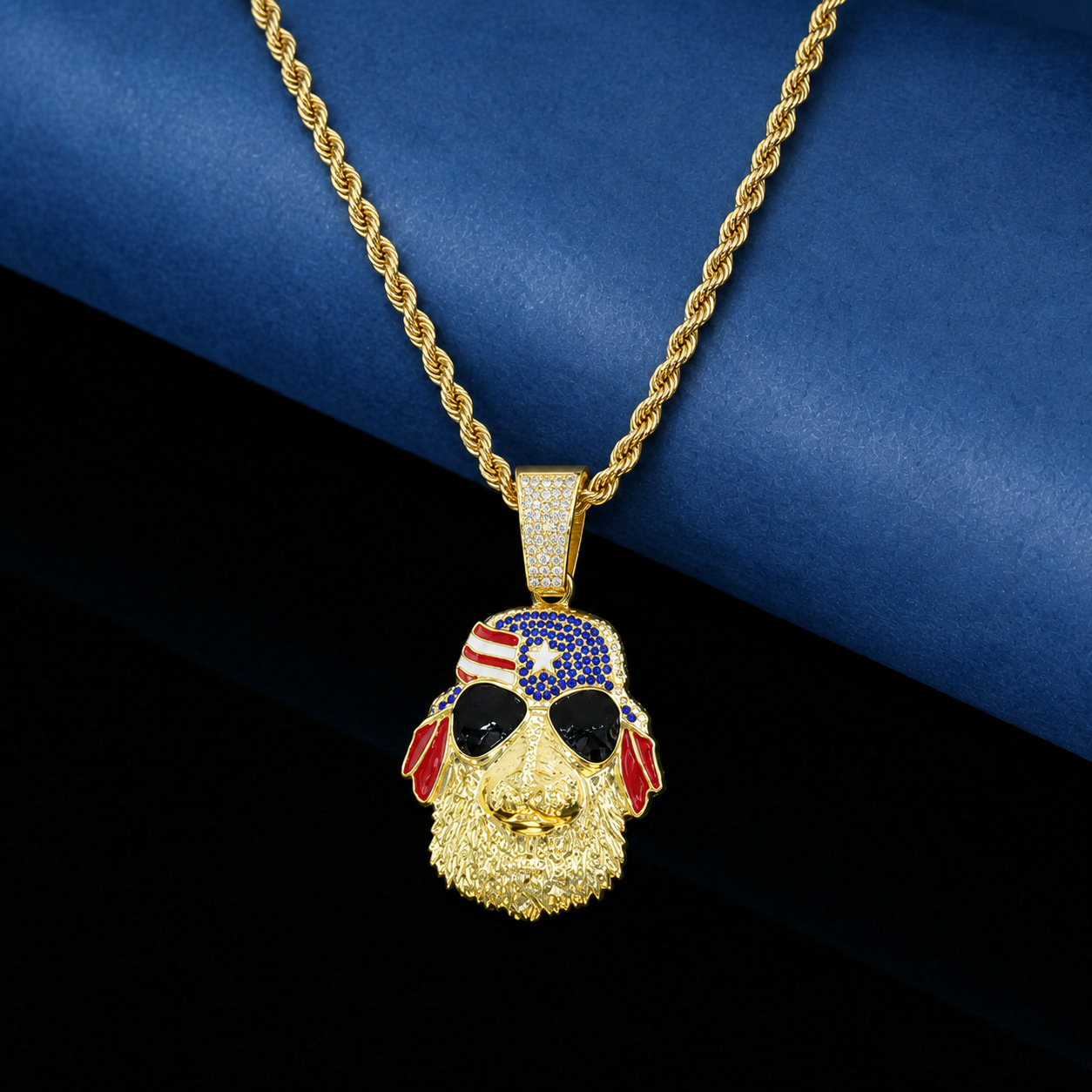 Bandera europea y americana de hip-hop colgante de cabeza de perro colgante de moda cubano accesorios de rap personalidad colgante joyería para hombres