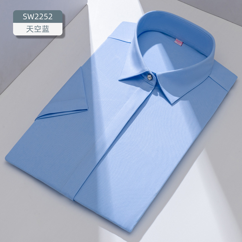 Procesamiento personalizado de puerta cerrada cornisa de fibra de bambú camisa blanca de mangas cortas camisa de trabajo de cuello blanco profesional image 8