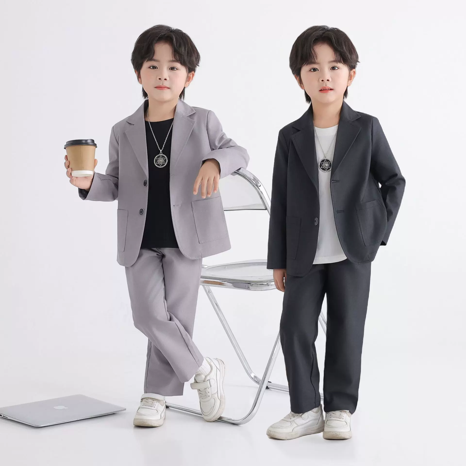 2025春秋季儿童休闲西服套装韩版西装外套男童帅气礼服演出表演服