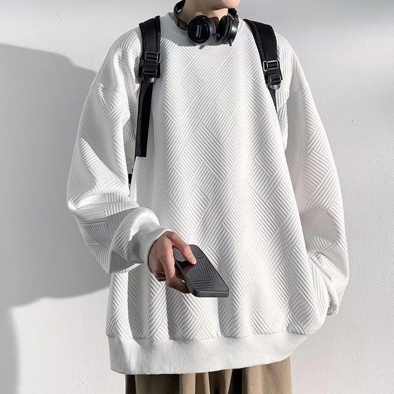 Pesado estilo americano patrón flotante suéter de los hombres de cuello redondo otoño marca de moda suelta más tamaño con capucha pareja ropa de moda camisa de fondo