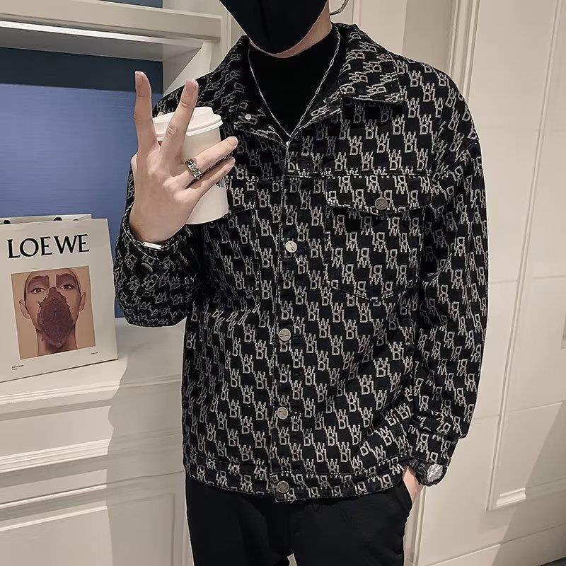 Abrigo de mezclilla para hombre primavera y otoño marca de moda superior ins Moda guapo casual todo partido solapa chaqueta de hombre mapache