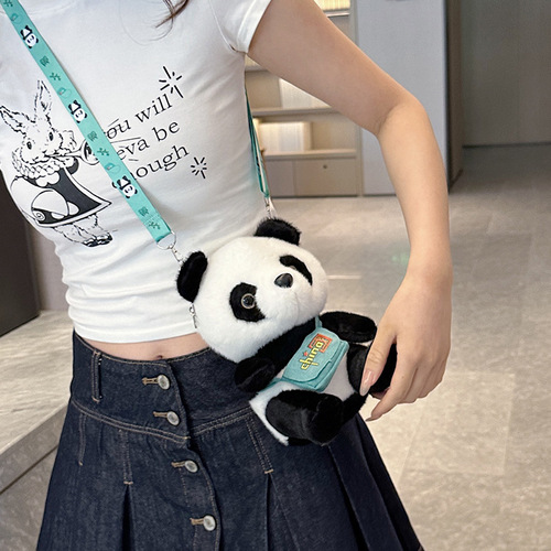 Backpack Panda Plush Toy Small Backpack China Panda Souvenir Children's Crossbody Bag Mink Fleece Plush Shoulder Bag