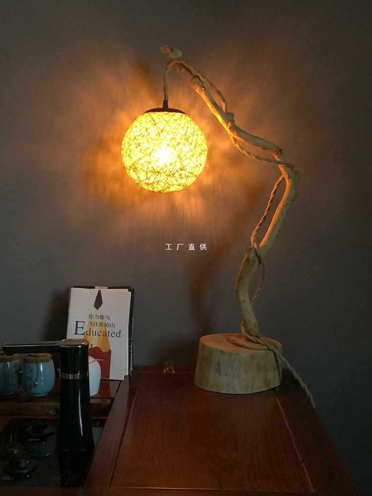 Dimmable rattan ball lamp tea room atmosphere lamp hanging tree lamp bed & breakfast wall lamp night light root carving lamp table lamp ball lamp