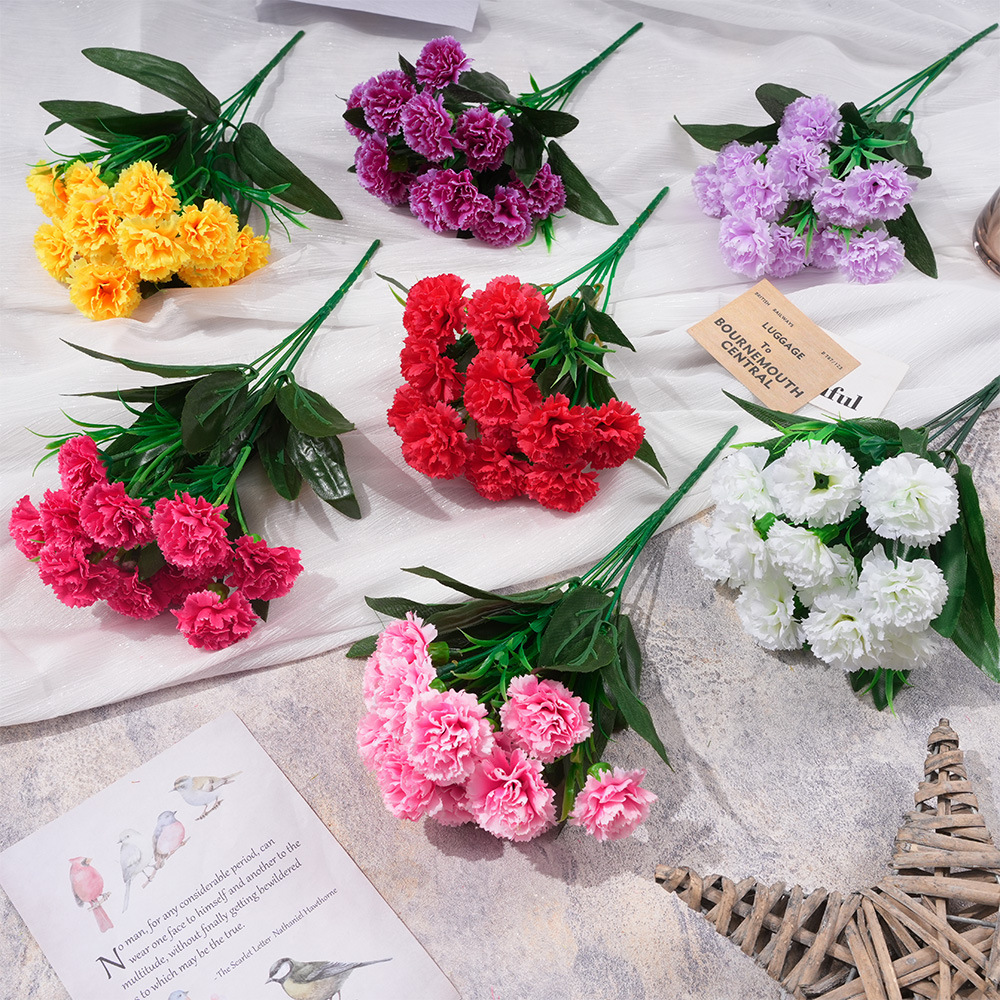 Ramo Artificial de Claveles de 12 Tallos, para Bodas y Decoración, Flores de Seda