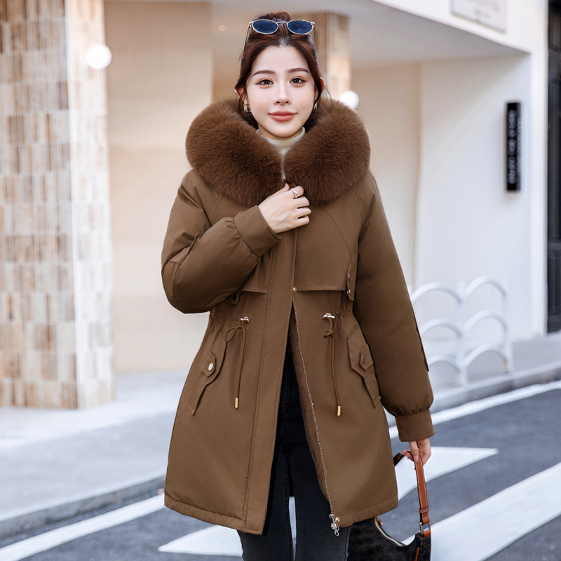 M - 6XL ropa de invierno de cuello de lana largo medio para superar la chaqueta de algodón chaqueta de moda de mujer con chaqueta de algodón de lana