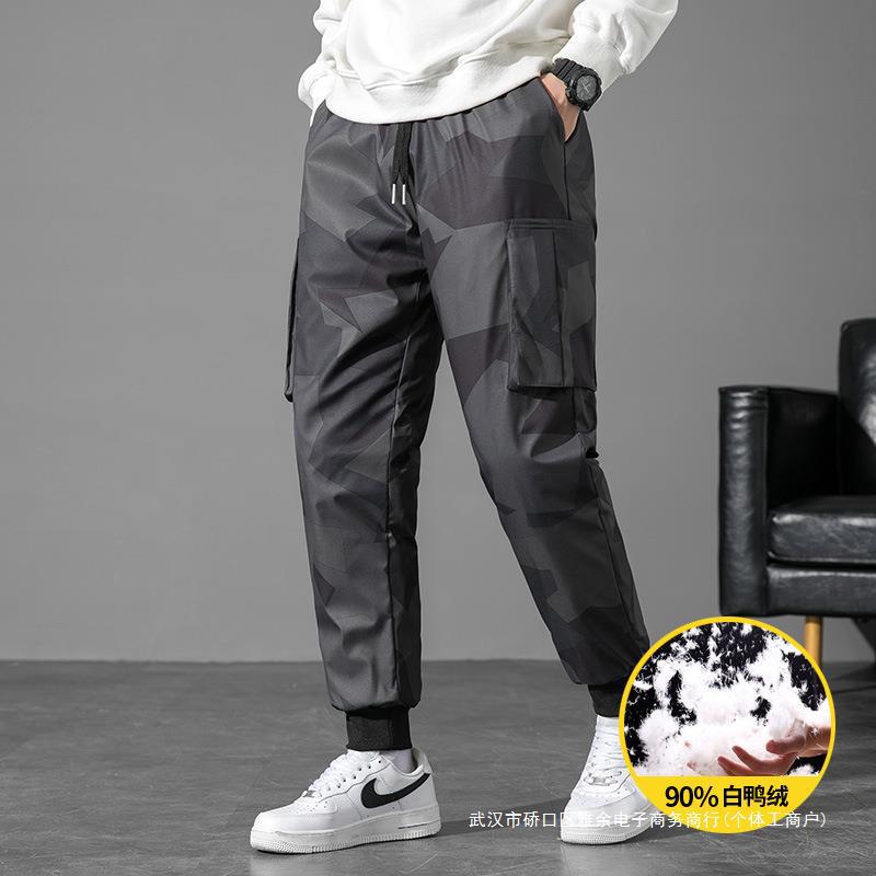 Men's velvet winter camouflage keep warm trousers with down for…