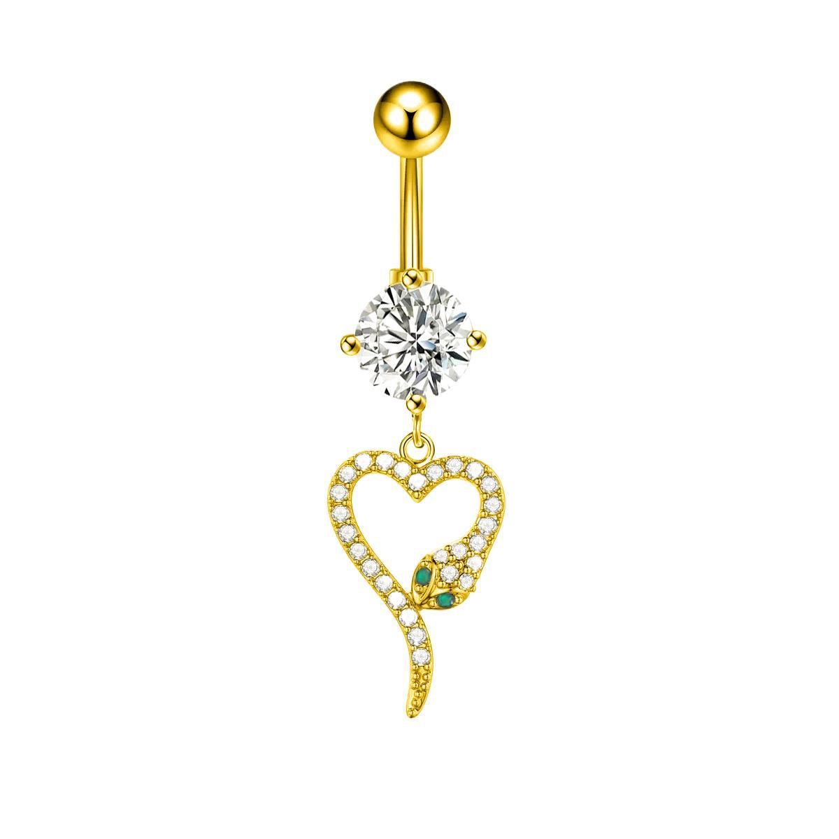Piercing ombligo serpiente corazón en acero inoxidable zircon_voghion.com