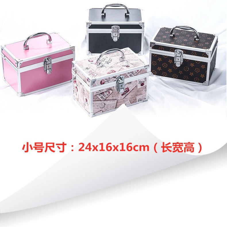 Aluminum Alloy Cosmetic Case Portable Double Layer Large Capacity Small Portable Storage Case with Lock Cosmetic Bag Password Cosmetic Case