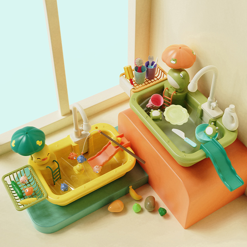 Children's Dishwasher Summer Water Toy Sink Basin Faucet Circulation Electric Baby Play House Kitchen