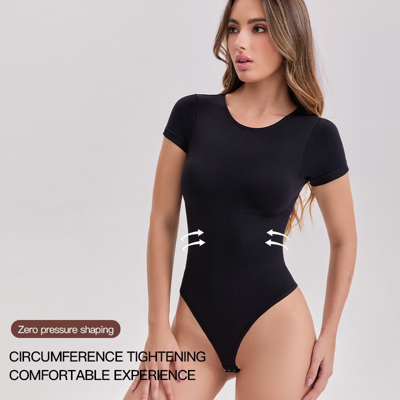 Transfronterizos europeos y estadounidenses delgados cintura cintura abdominal apertado sin costura manga corta T estilo americano pantalones de cuerpo en forma de cuerpo unido