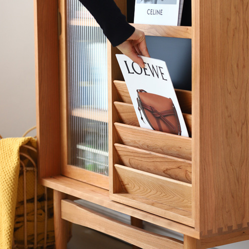 Nordic bookcase bookshelf wall-mounted living room storage bookcase sliding door magazine cabinet bedroom study solid wood storage cabinet