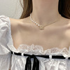 Asymmetrical necklace from pearl, chain for key bag 