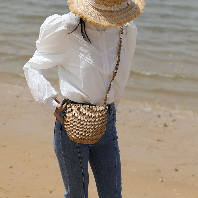 Cute Straw Woven Bag For Women 2025 New Arrival Shoulder Crossbody Shell Straw Bag Woven Versatile Beach Vacation Bag - Thumbnail 3