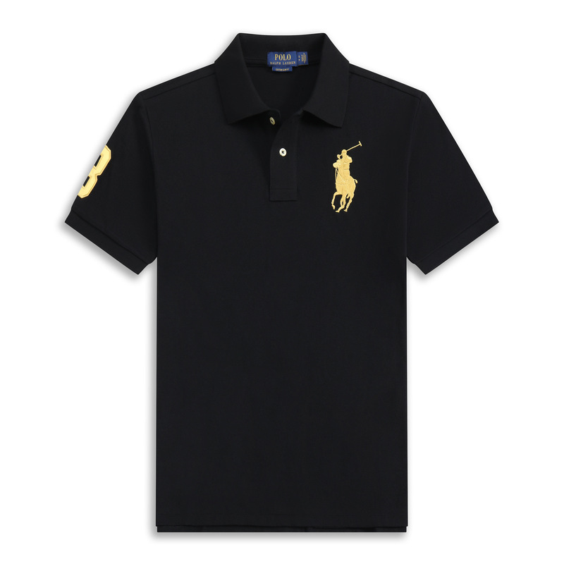 Cross-Border Factory In-Stock Men's Loose Fit Large Size Polo Shirt with Turn-Down Collar, Solid Color, Pure Cotton, Loose Style