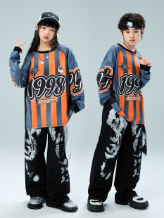 Street Dance Kidsren's Trendy Clothing Performance Clothing Boys' Suits Hiphop Kidsren's Clothing Kidsren's Hip-Hop Jazz Dancer Stripesd Sweatshirt