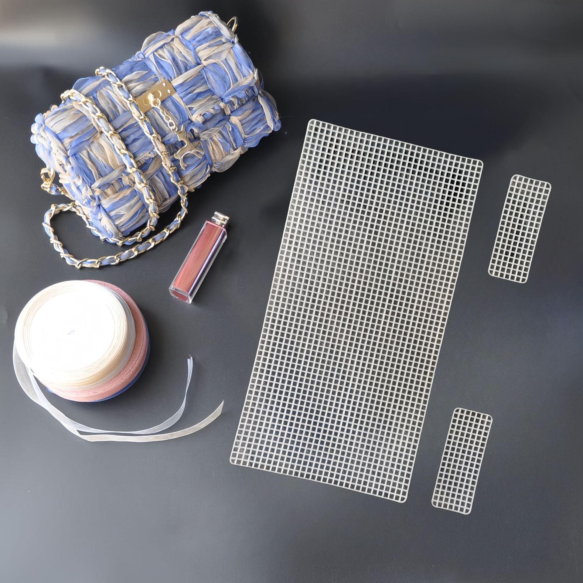 雪纱缎带编织包小香风手作塑料网格连体包片十字绣2024少女情人节