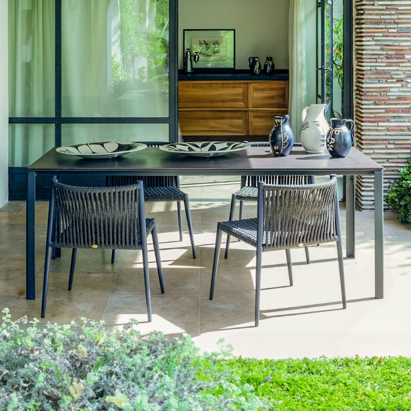 Mesas y sillas para exteriores, balcón con patio, protección solar, impermeable, juego de sillas de ratán para ocio, terraza de jardín al aire libre, ratán de aleación de aluminio. image 2