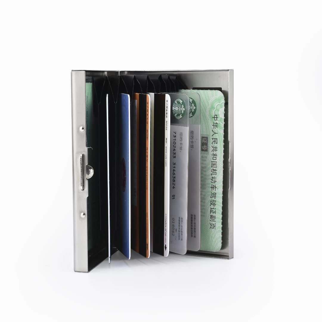 Caja de tarjeta de crédito de acero inoxidable de metal anti-Órgano magnético titular de la tarjeta posición multi-Tarjeta titular de la tarjeta de visita anti-robo de cepillo función de protección