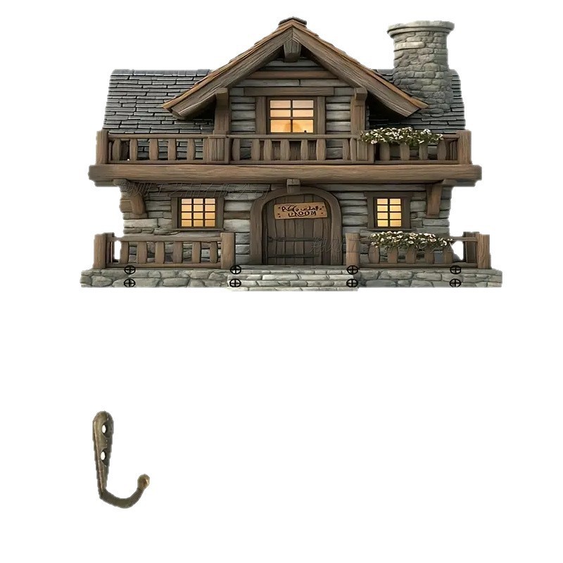 跨境热卖木质多彩小屋客厅走廊门牌钥匙扣挂架木质批发|undefined