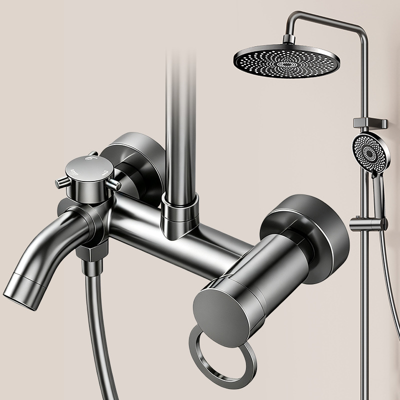 Fábrica transfronteriza ABS pistola gris 4 función presurizada calentamiento frío pantalla digital atmósfera lámpara ducha fuente de baño doméstico al por mayor