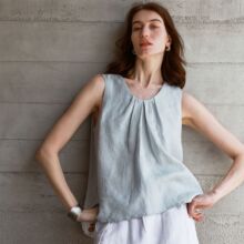欧美跨境亚麻背心A字型下摆女夏高端宽松无袖露背设计感麻料上衣