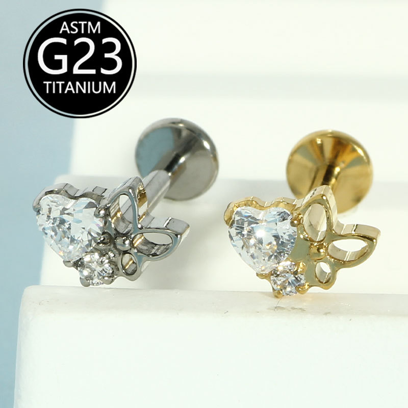 Silver pointed spike labret stud material detail