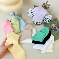 女式夏季薄款中筒襪棉質臭防女士短筒棉襪馬卡龍糖果色短襪糖果色