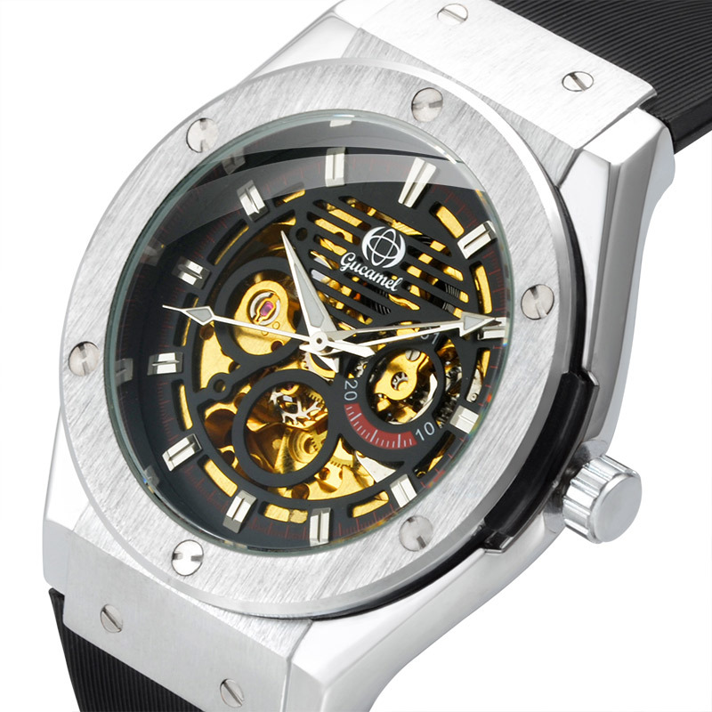 Gutuo 2022 new men's mechanical watch trendy business automatic mechanical watch silicone band hollow men's watch wholesale