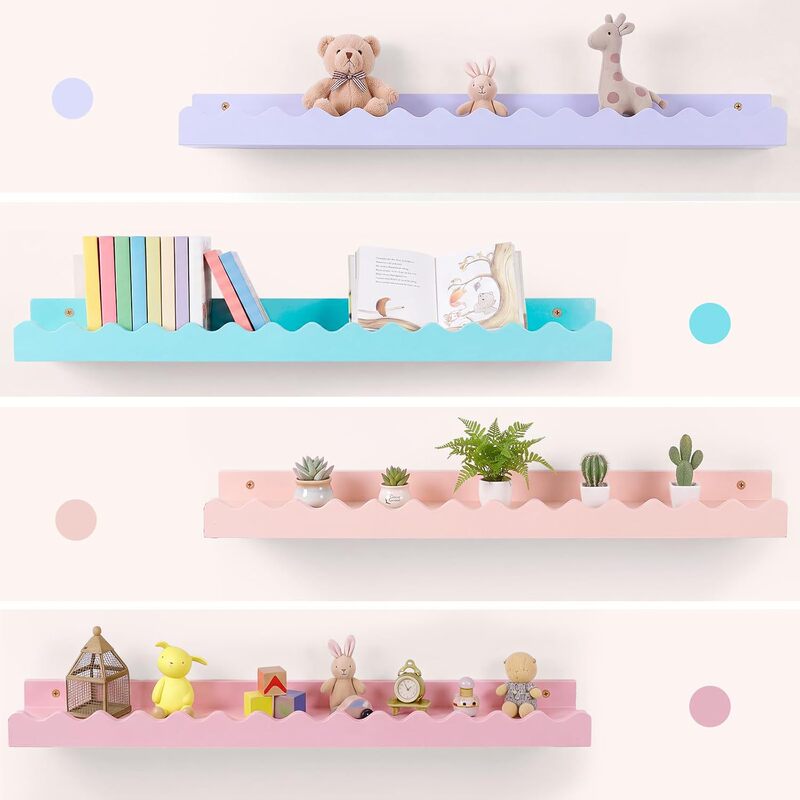 Cross-border wooden wave wall decoration floating shelf rack, kindergarten bookshelf, bathroom shelf, picture frame storage rack