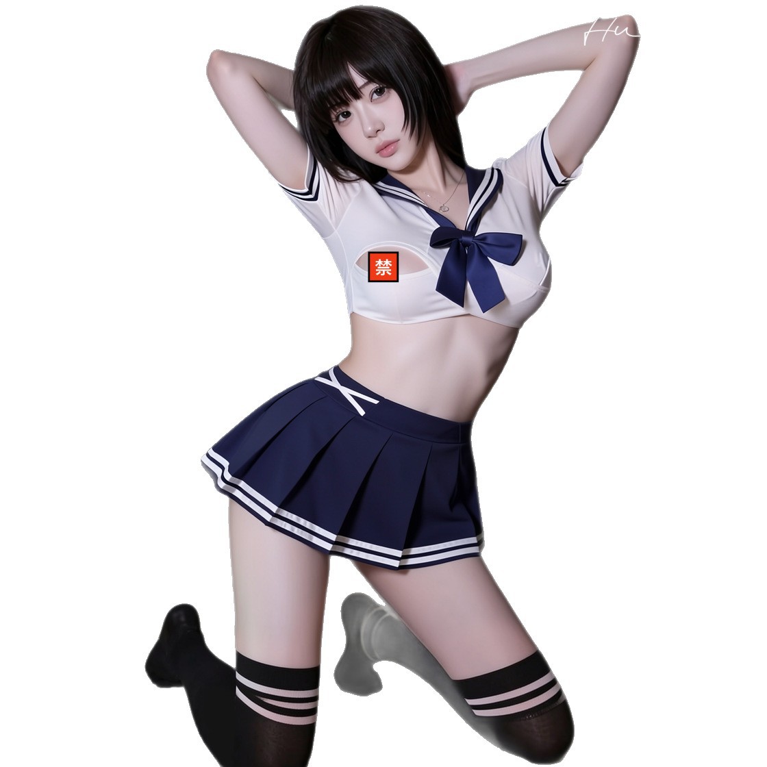 Huajiaoying Sexy Lingerie JK Uniform College Style Uniform Temptation Flirting Innocent No-Take Off Breasts Cosplay Female