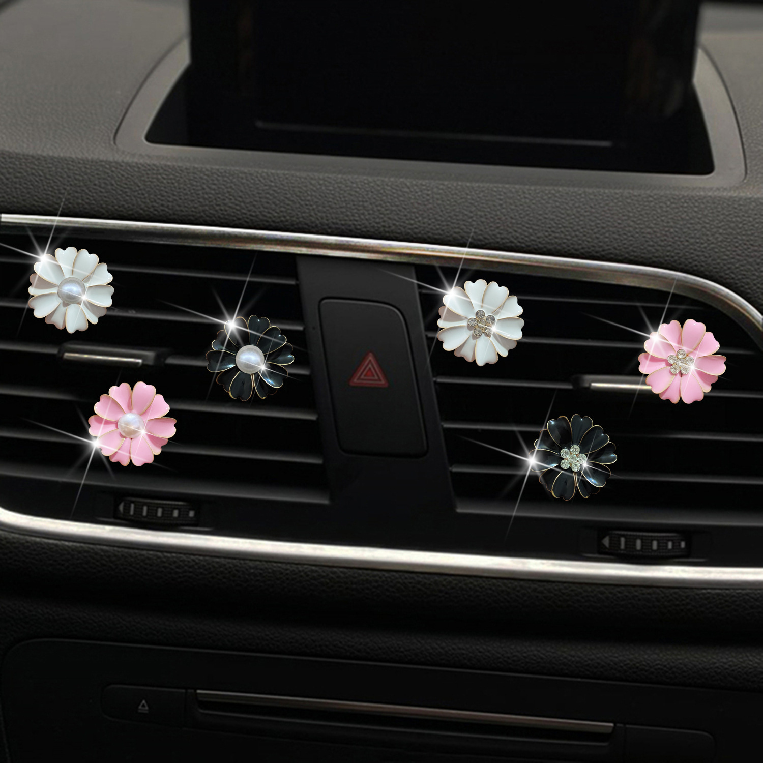 Sheet metal flower, camellia flower, pearl flower, Xiao Zou chrysanthemum, car perfume, air conditioner vent perfume clip, air conditioner decoration supplies