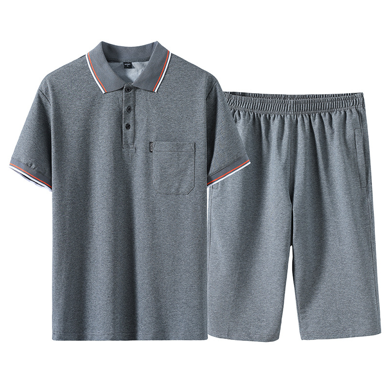 Verano nuevo traje casual de mediana edad hombre relajado y cómodo pantalones cortos de mangas cortas transpirables papá algodón dos piezas set