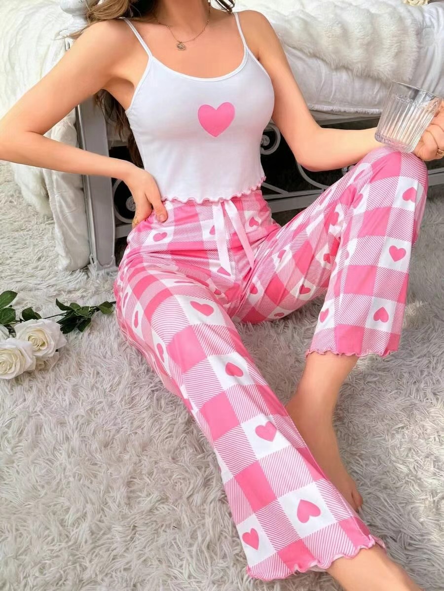 Conjunto de dos piezas de ropa informal para estar en casa, con camisola y pantalones largos, pijamas sexys, envío directo de fábrica, lujo ligero