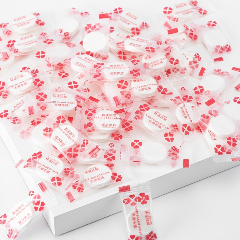 Compressed facial mask paper (red printing) light and thin 310