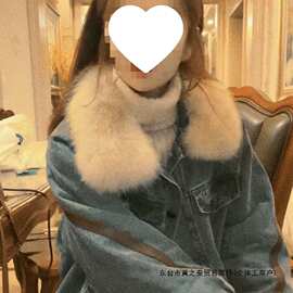 2025欧货冬季新款加绒加厚毛领拼皮牛仔外套女感品质棉服潮图片色