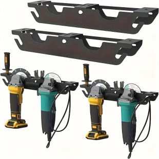 Cross-border Hot Selling Metal Angle Grinder Bracket Wall-mounted Double-slot Type Worker's Storage Rack with Wire Rack