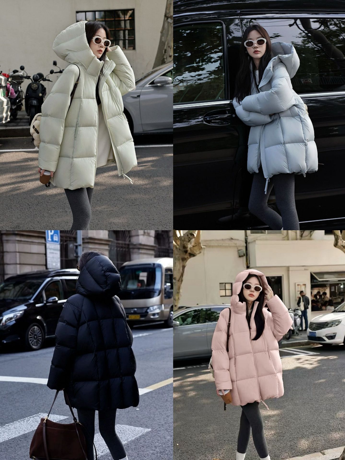 Nube puff plumón medio largo invierno 2025 nuevo tipo grueso blanco chaqueta de pan con capuz