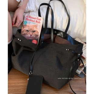 Cross-Border Casual Retro Large-Capacity Canvas Bag for Women 2025 New Simple Tote Bag Shoulder Portable Commuter Bag