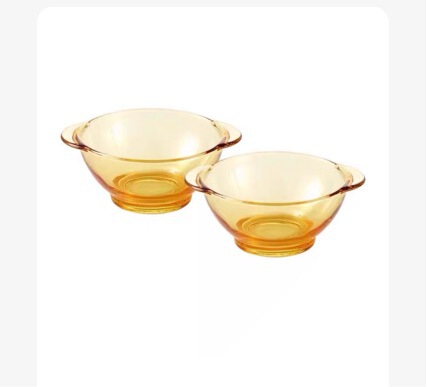 Corning Borosilicate Glass Double-Eared Bowl High Temperature Resistant Amber Tableware Heat-Resistant Household Transparent Dessert Bowl