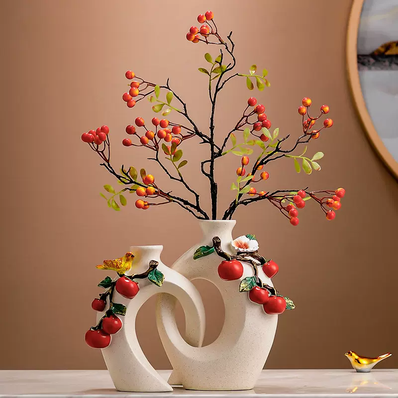 入门玄关柿柿如意花瓶摆件客厅电视柜餐边柜家居装饰乔迁新居礼品