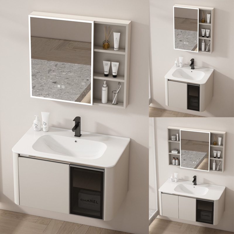 Mezcla de panal de panal de fibra de carbono crema de aire de ángulo redondeado gabinete de baño combinación cerámica moderna lavabo de lavado de manos