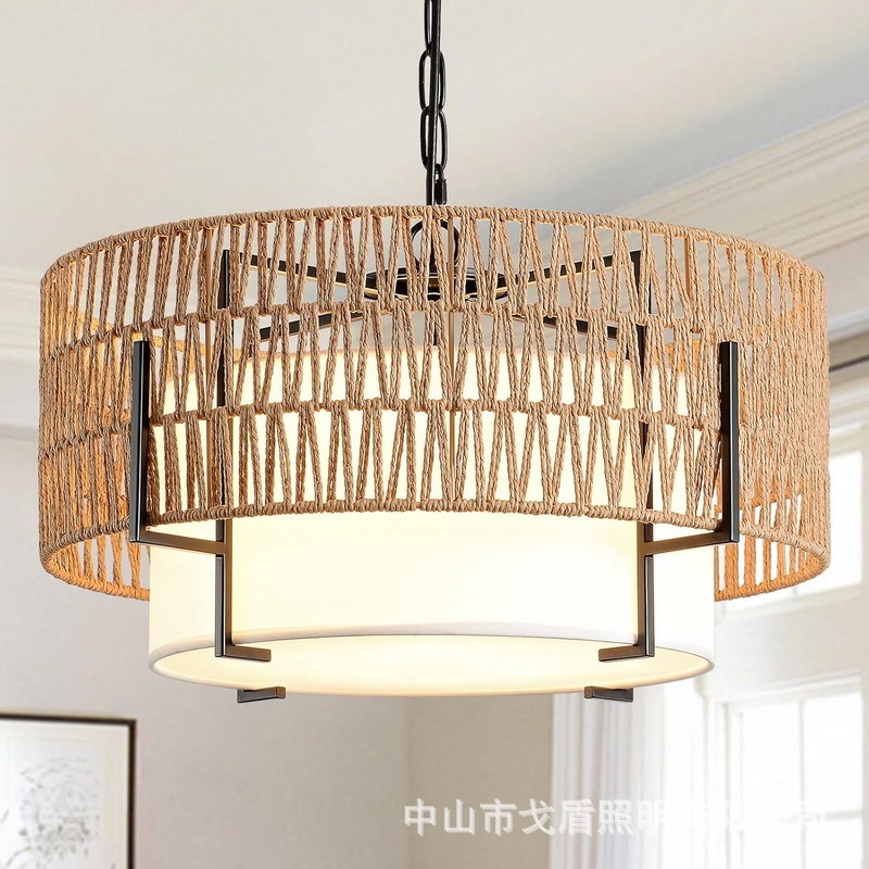 Cross-Border Exclusive Bohemian Rattan Chandelier Farmhouse Pendant Light Suitable for Dining Room, Living Room, Bedroom, Kitchen Island