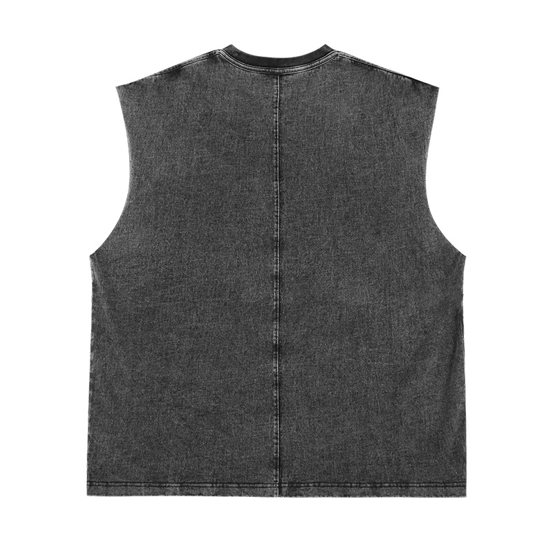 ETAI Hombre| Camiseta americana retro suelta sin mangas primavera y verano nuevo chaleco de algodón lavado con agua para hombres