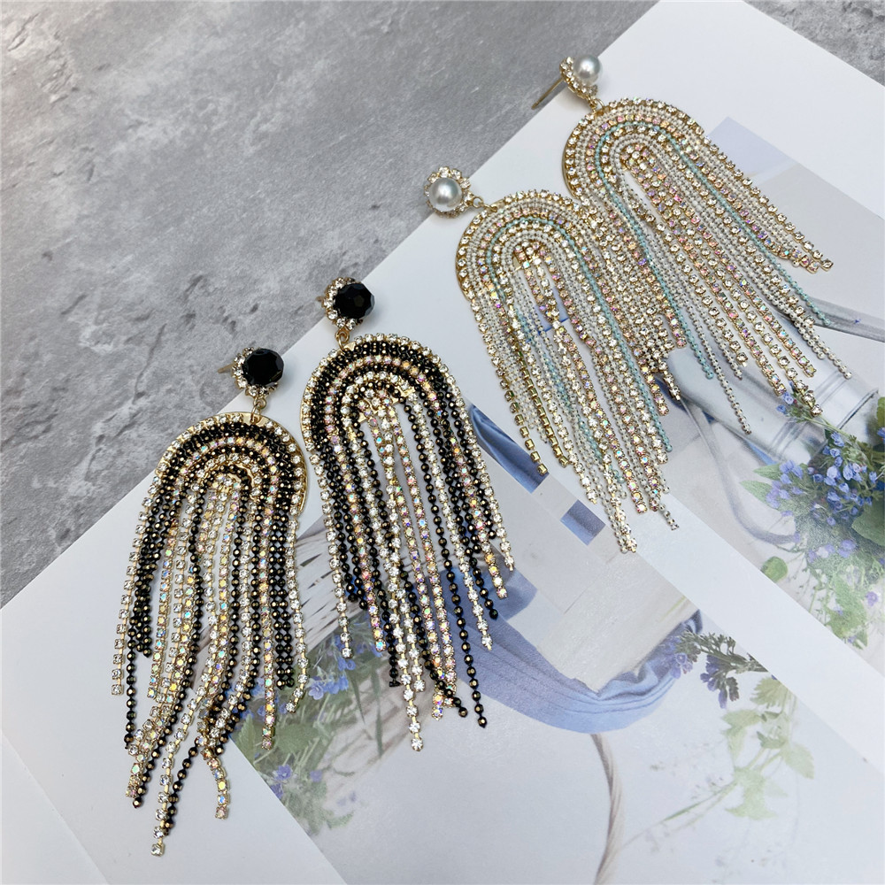 Claw Chain Multi-layer Full Rhinestone Tassel Earrings New Trendy Long Style Baroque Earrings Fairy Style display picture 1