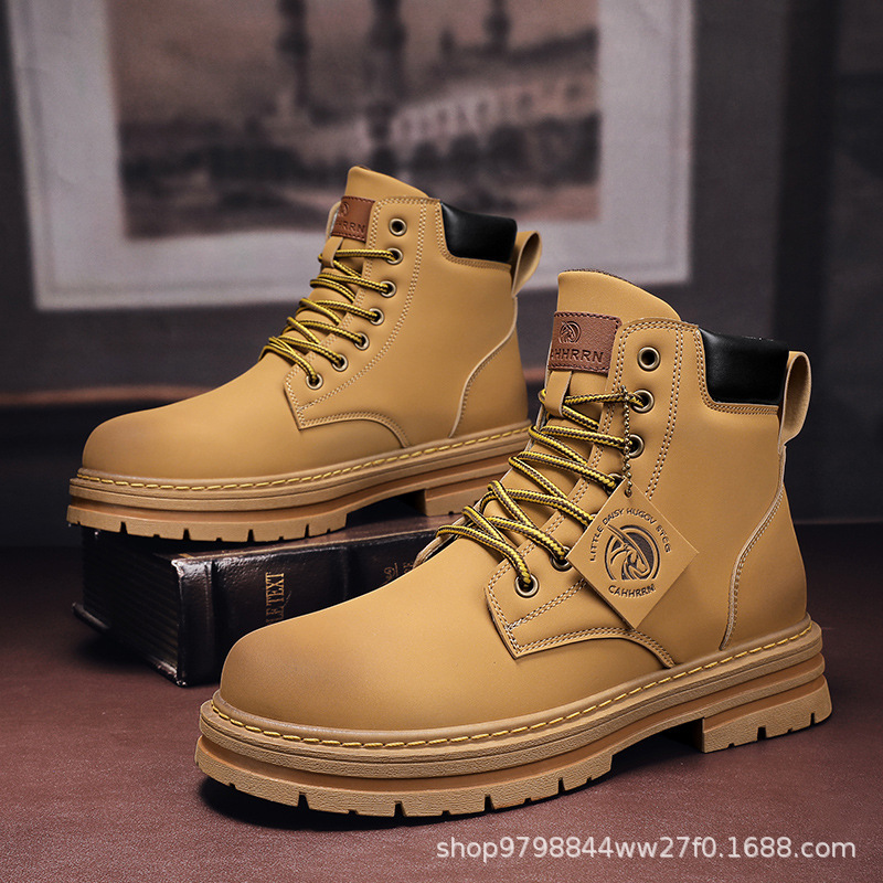 Boots Men's Spring & Fall New Men's High-Top Sports Shoes Versatile Casual Trendy Shoes British Style Retro Work Boots for Men