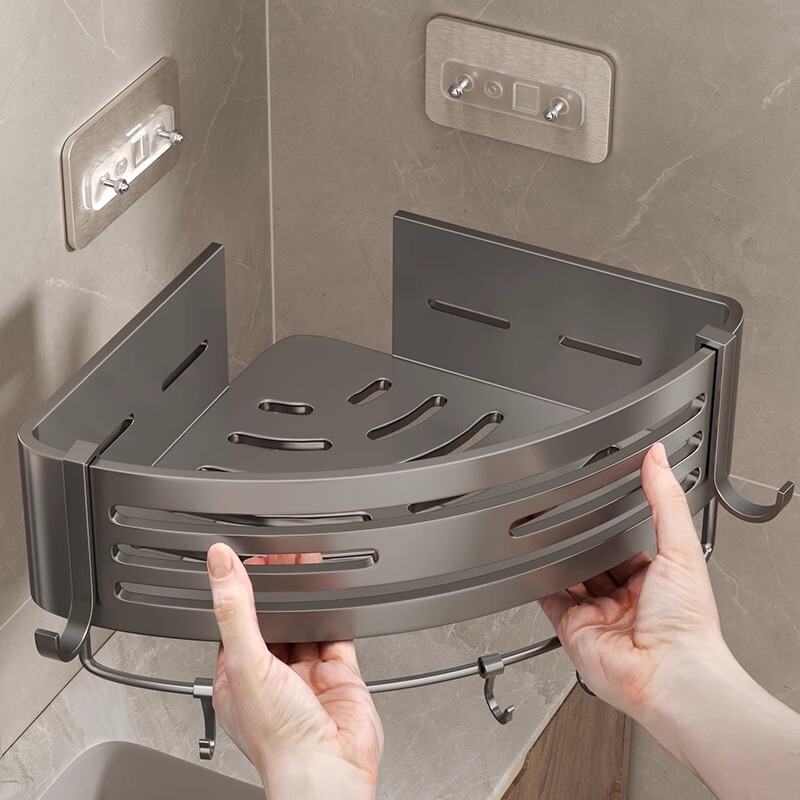 Gun gray bathroom bathroom punch-free storage rack triangle wall hanging corner storage toilet hand washing bathroom