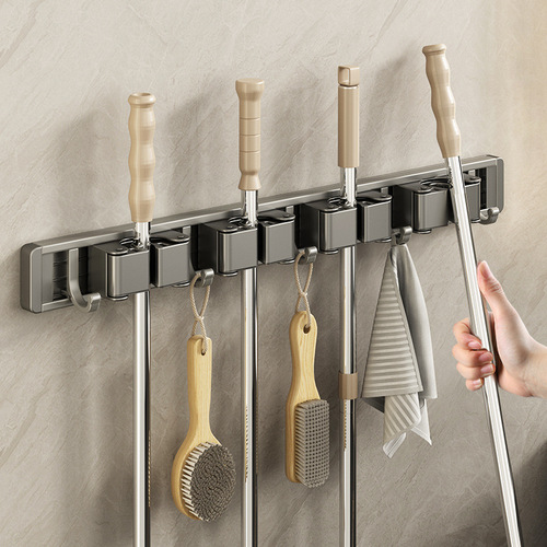 Gun dust mop wall-mounted clip mobile hook punch-free bathroom toilet storage artifact wall broom holder
