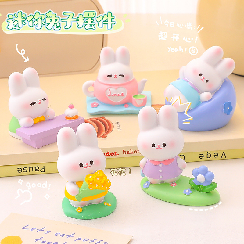 Conejo resina mini decoración muñeca linda chica corazón escritorio muñeca 2023 micro paisaje decoración creativa